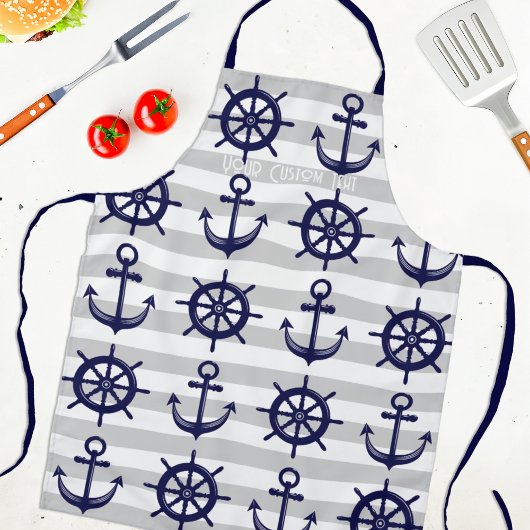 Tablier Bateau bleu marine Ancre Roue nautique rayé