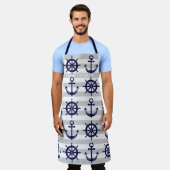 Tablier Bateau bleu marine Ancre Roue nautique rayé (Porté)
