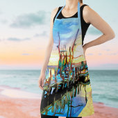 Tablier Bateau de crevettes côtières au coucher du soleil