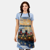 Tablier Bateau de Noël de Chat Noir pour les Fêtes (Porté)