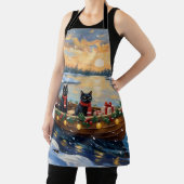 Tablier Bateau de Noël de Chat Noir pour les Fêtes (Insitu)