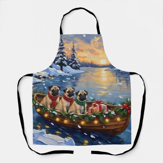 Tablier Bateau de Noël Pug Fêtes (Recto)