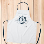 Tablier Bateau personnalisé Nautical Wheel Beach Cruise Ch<br><div class="desc">Chic capitaine de bateau sur mesure ou tablier de chef de bord de mer pour une compagnie de paquebots de mer avec volant de bateau bleu marine. Ce cadeau nautique vintage est parfait pour un timonier près de la plage. Personnalisez avec votre nom.</div>