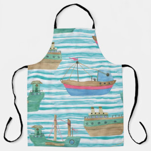 Tablier Bateaux : Motif de peinture aquarelle.