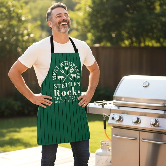 Tablier BBQ Green Pinstripe Meat Whisperer