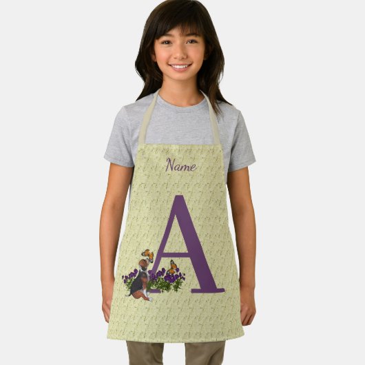 Tablier Beagle Chiot Papillons Monogramme Initiale A Nom (Insitu)