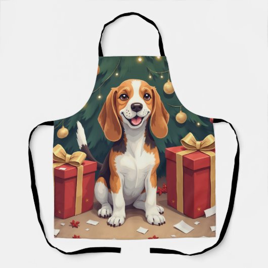 Tablier Beagle Christmas Morning Gift-Unboxing Painting (Recto)