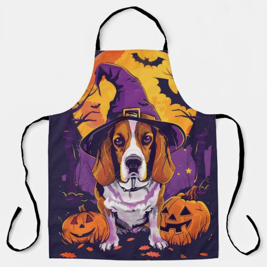 Tablier Beagle effrayant Halloween Sorcière et Citrouille (Recto)