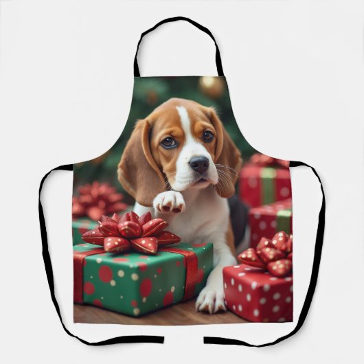 Tablier Beagle Wrapping Gifts Christmas Painting (Recto)