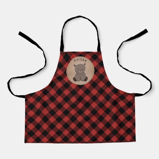 Tablier Bear Buffalo Plaid Motif rouge et noir enfants (Recto)