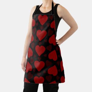 Tablier Beau coeur rouge motif sur noir