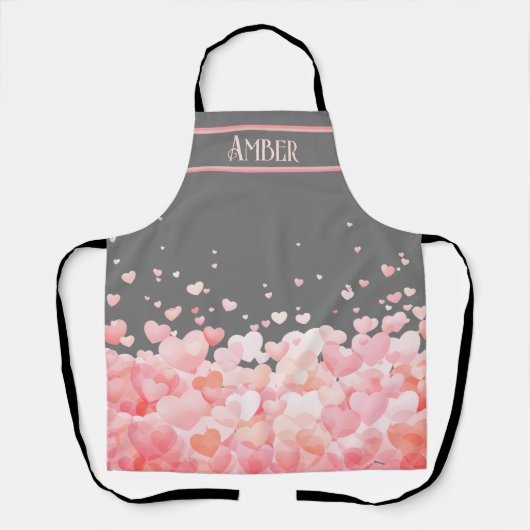 Tablier Beau Coeurs flottants rose sur gris foncé (Recto)