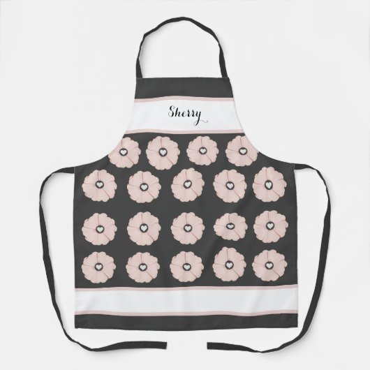 Tablier Beau gris charbon et rose floral Apron (Recto)
