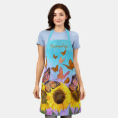 Tablier Beau Jardin aux fleurs de tournesol Papillons (Porté)