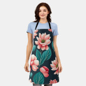 Tablier Beau motif floral rose (Porté)