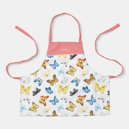 Tablier Beau Motif papillon avec nom Pink Kitchen (Recto)