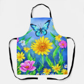 Tablier Beau papillon bleu dans une prairie fleurie (Recto)