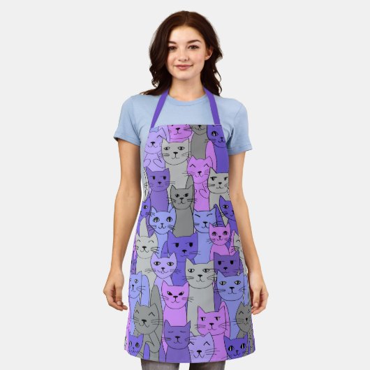 Tablier Beaucoup de chats violets conception (Porté)
