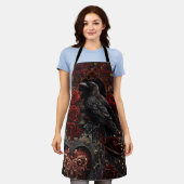 Tablier Beauté gothique foncée Roses rouges Corbeau noir C (Porté)