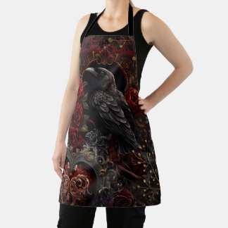 Tablier Beauté gothique foncée Roses rouges Corbeau noir C