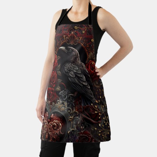 Tablier Beauté gothique foncée Roses rouges Corbeau noir C (Insitu)