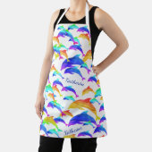 Tablier Beaux dauphins en arc-en-ciel avec prénom (Insitu)