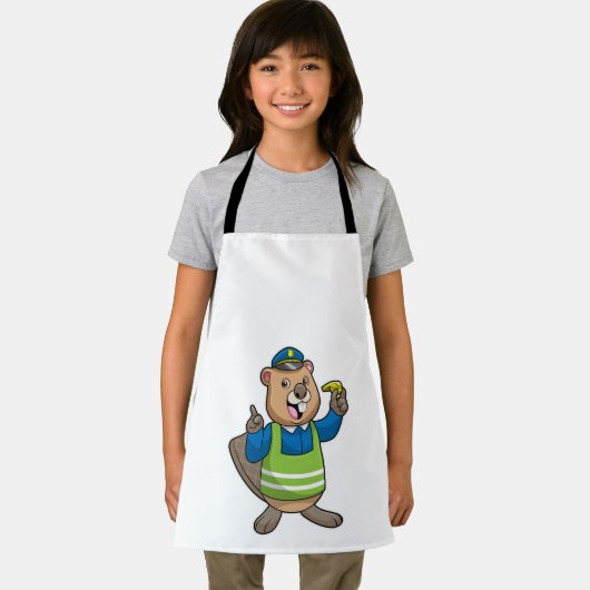 Tablier Beaver en tant qu'agent de police avec sifflet (Insitu)