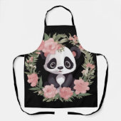 Tablier Bébé adorable Panda Ours avec fleurs (Recto)