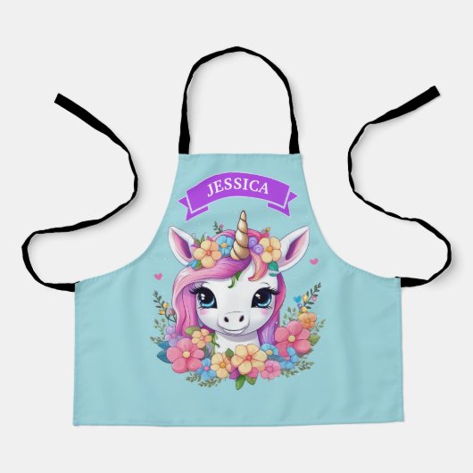 Tablier Bébé magique licorne avec fleurs (Recto)