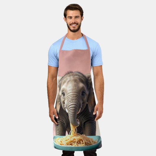 Tablier Bébé mignon Eléphant Manger Spaghetti (Porté)