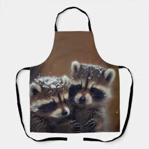 Tablier Bébé Raccoons se blottit dans la neige tombante