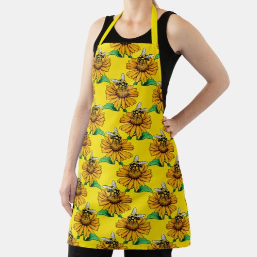 Tablier Bee on Sunflower Flower Pattern Design Yellow 
