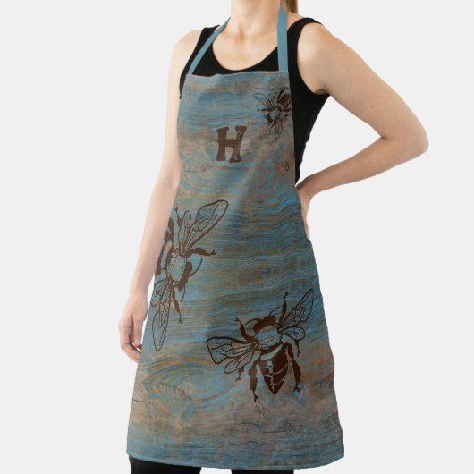 Tablier Beekeeper Monogramme bois déprimé initial (Insitu)
