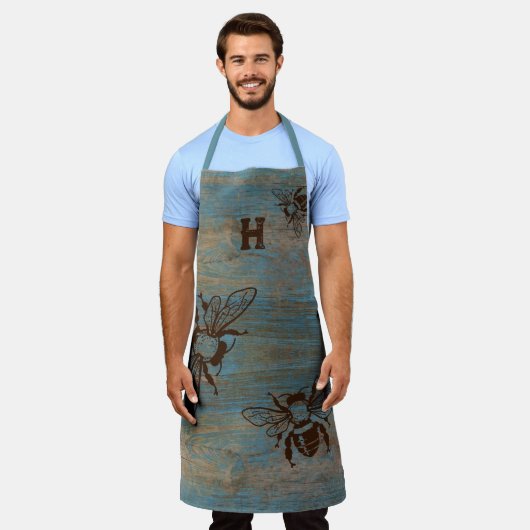 Tablier Beekeeper Monogramme bois déprimé initial (Porté)