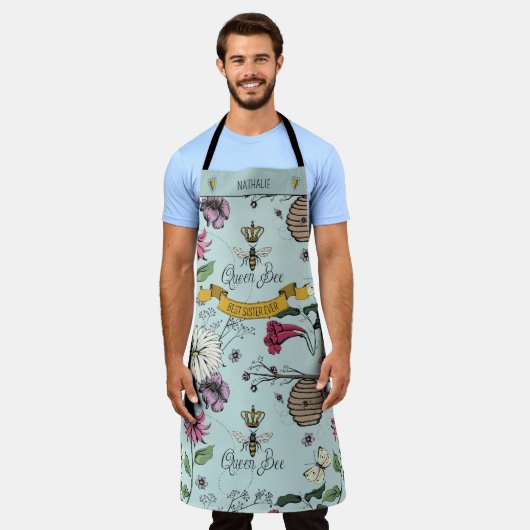 Tablier Belle Aqua Bleu et Bleu Reine Bleue et Noir Bee & (Porté)