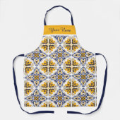 Tablier 💛 💙 🤍 Belle Azulejos bleu et jaune (Recto)