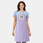Tablier Belle bande violette et blanche simple initiale (Porté)