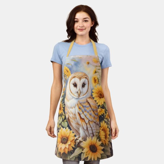 Tablier Belle Chouette Et Fleurs De Soleil (Porté)