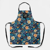 Tablier Belle Crème, Orange et Floral Bleu (Recto)