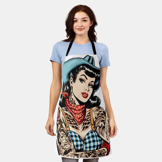 Tablier Belle fille au tatouage en caricature (Porté)