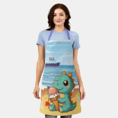 Tablier Belle glace manger dino à la plage (Porté)