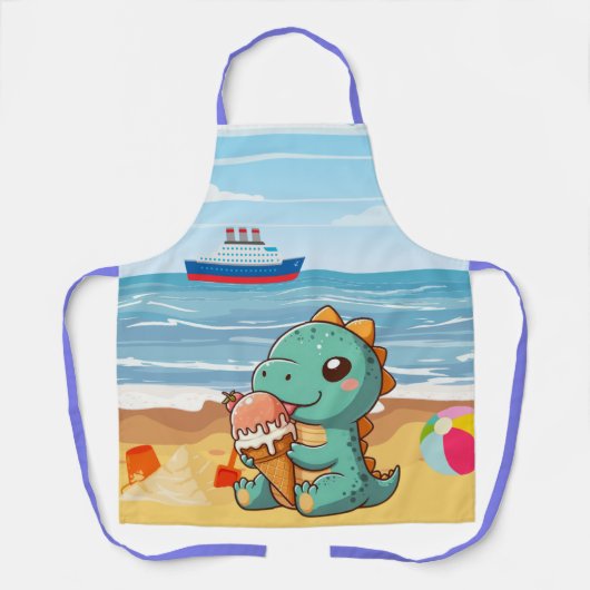 Tablier Belle glace manger dino à la plage (Recto)