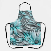 Tablier Belle impression Florale Turquoise Bleue (Recto)