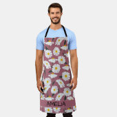 Tablier Belle marguerite nom personnalisé sur rose (Porté)