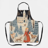 Tablier Belle scène de neige de Noël rétro (Recto)