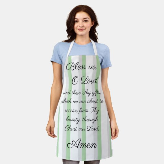Tablier Bénissez-nous O Lord Green Grey Apron (Porté)