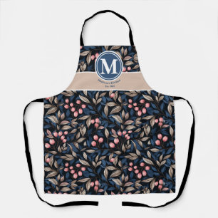 Tablier Berries florales modernes Unisex bleu neutre rose