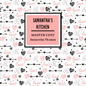 Tablier Best Love Gift Apron Pink Black Hearts Love Letter