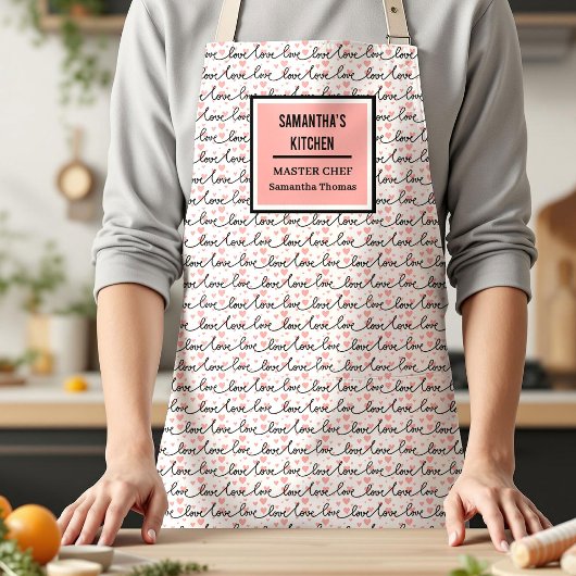 Tablier Best Love Gift Apron Pink Black Hearts Love Letter