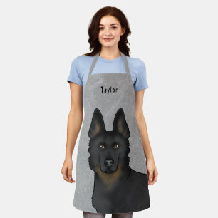 Tablier Bi-Black Allemand Berger Tête De Chien Et Nom Gris